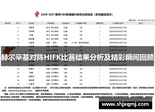 赫尔辛基对阵HIFK比赛结果分析及精彩瞬间回顾